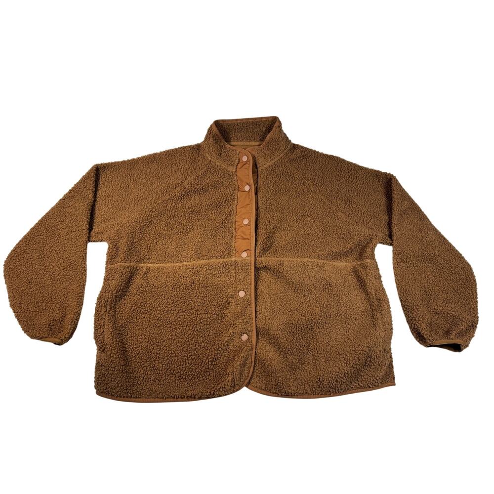 Vera Bradley Women XL Brown Teddy Sherpa Fleece Jacket Snap Front Cozy